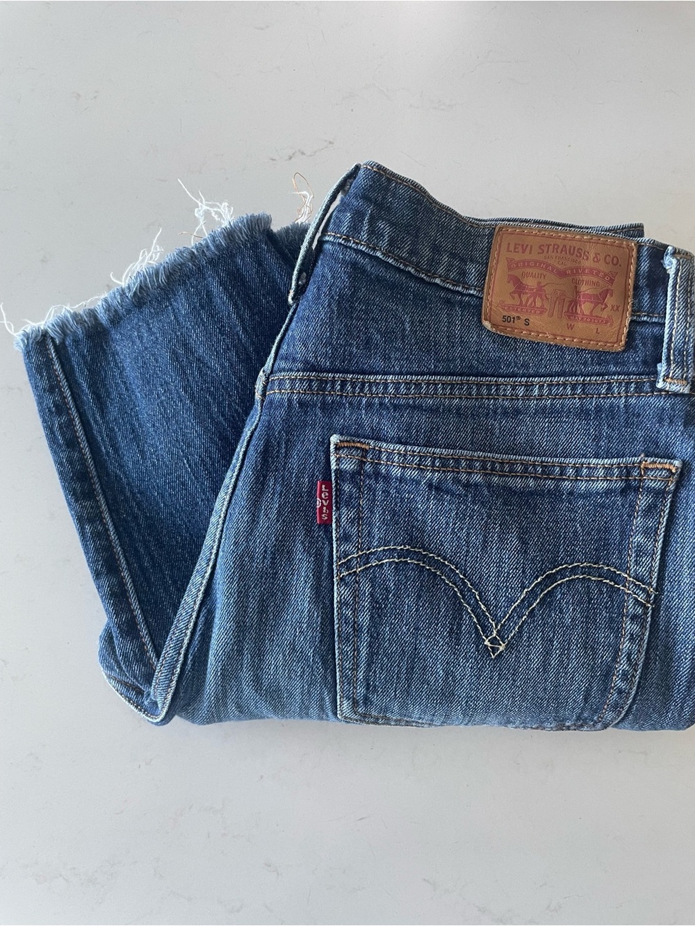 Levi's 501 Medium Blue Denim Jeans with Frayed Hem